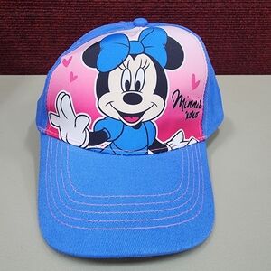 NWT Disney Kids Minnie Mouse Girls Hat Baseball Cap Adjustable Strap Blue Pink